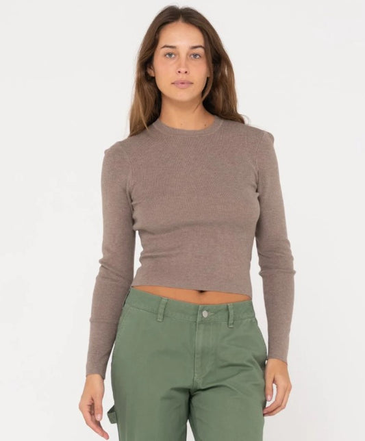 Rusty Amelia Skimmer Long Sleeve Knit in cappuccino colourway