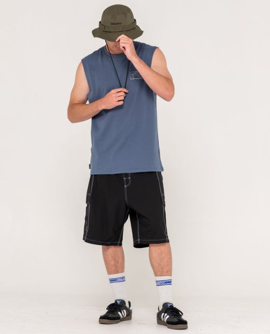 Rusty Angler Ripstop Bucket Hat in shadow army on model