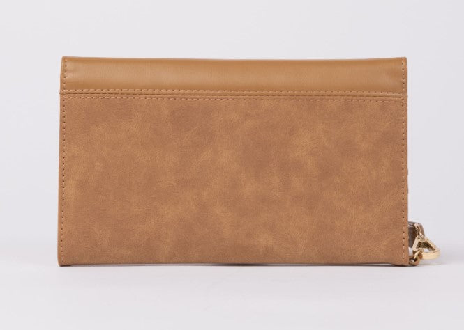 Rusty Aria Suede Travel Wallet in tan from rear
