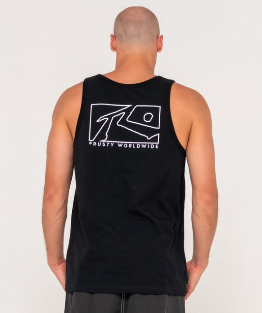 Rusty Boxed Out Mens Tanks in black from rear