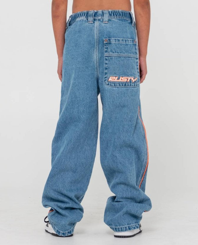 Rusty Flip Daddy 2.0 Boys Denim Jeans in middy blue from rear