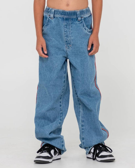 Rusty Flip Daddy 2.0 Boys Denim Jeans in middy blue from front