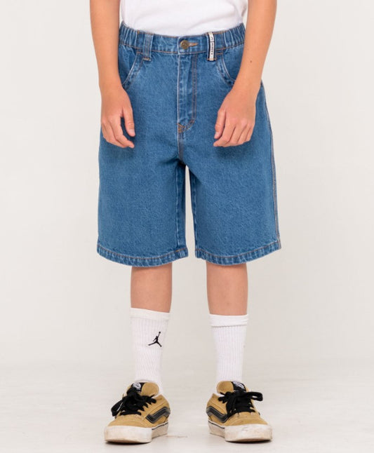 Rusty Boys Flip Daddy Low Ballin Denim Shorts in middy blue from front