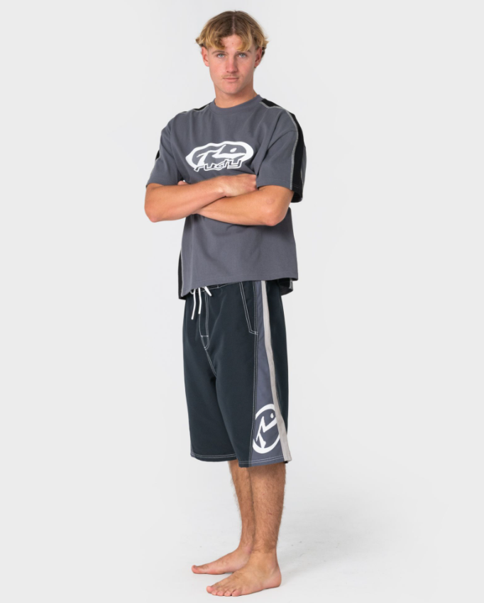 Rusty Carnage Hybrid Waist 24" Boardshorts in black from the left side