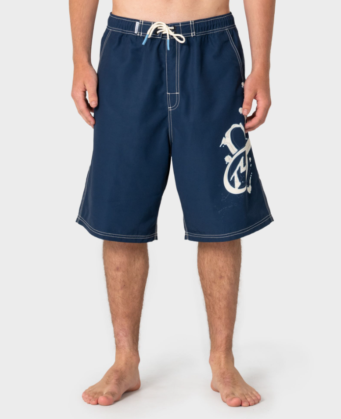 Rusty Ceathair Hybrid Waist 23" Boardshorts in navy from front close up 