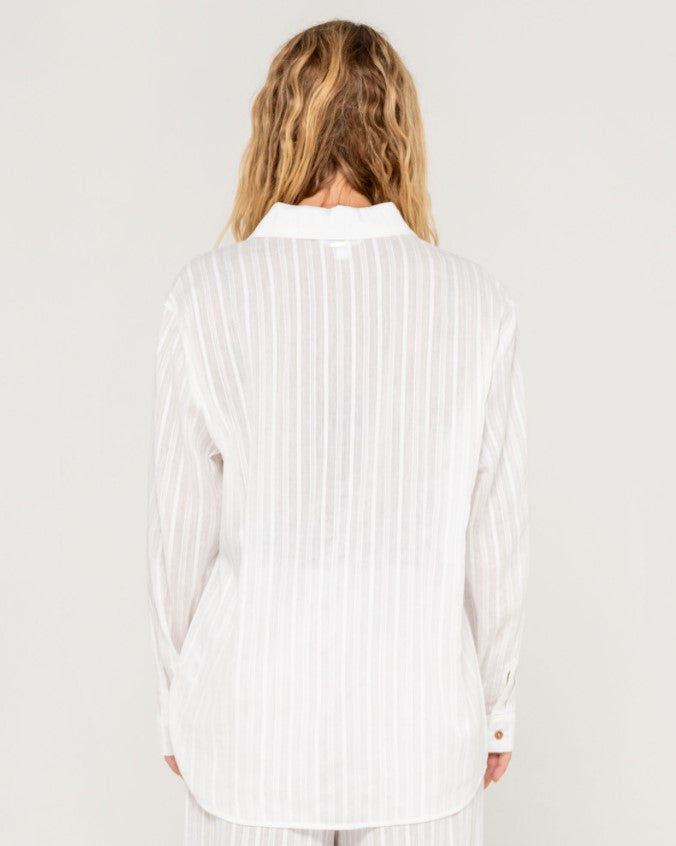 Rusty Cici Shear Overshirt in white from rear