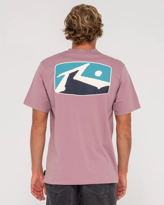 Rusty Click Bait Tee in elderberry colour from back