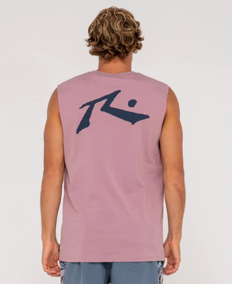 Rusty Competition Muscle Tee in elderberry colour from back