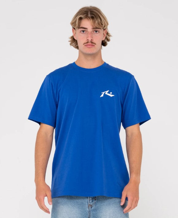 Rusty Competition Tee in royal blue with white from front