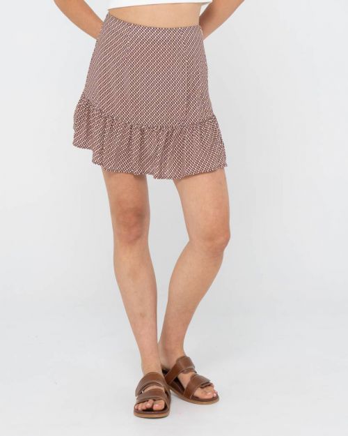 Rusty Cross My Heart Mini Skirt - Sum22 brown and white mini skirt 