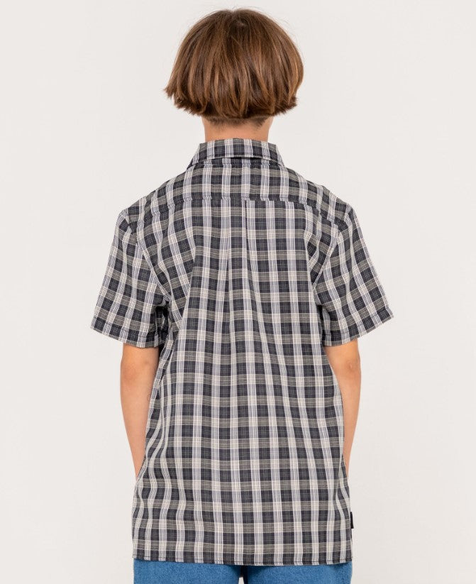 Rusty Boys Datsun Check Short Sleeve Shirt  in black check from rear