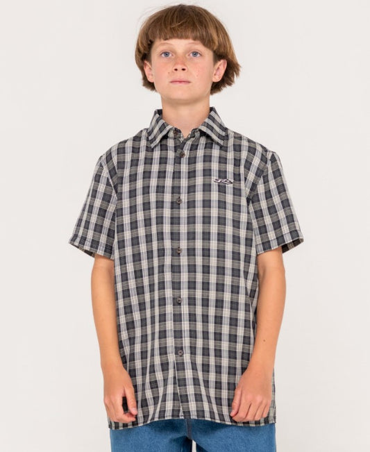 Rusty Boys Datsun Check Short Sleeve Shirt  in black check from front