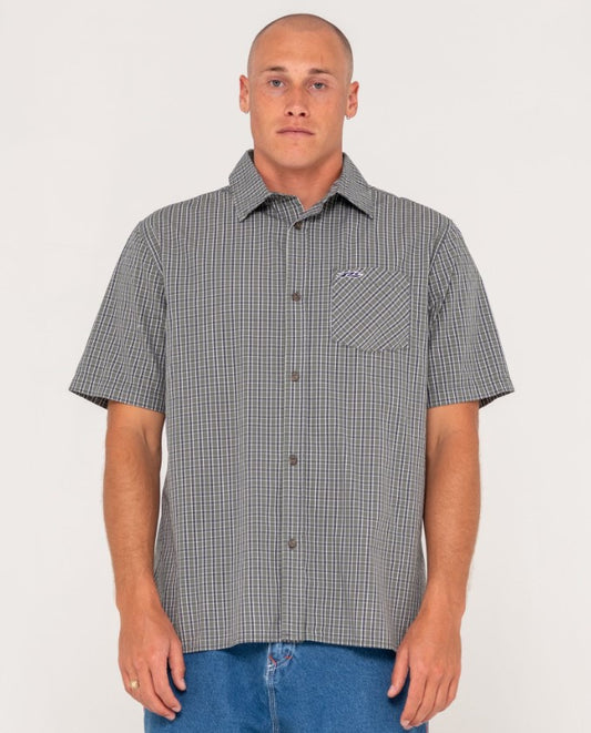 Rusty Datsun Cuts Short Sleeve Mens Shirt in savannah check from front