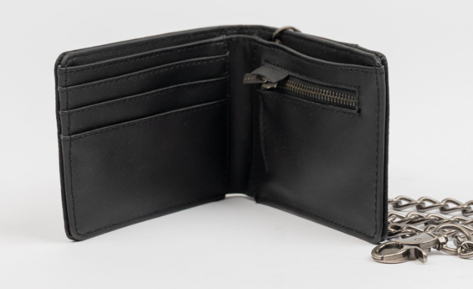 Rusty District Chain PU Wallet in black showing the inside