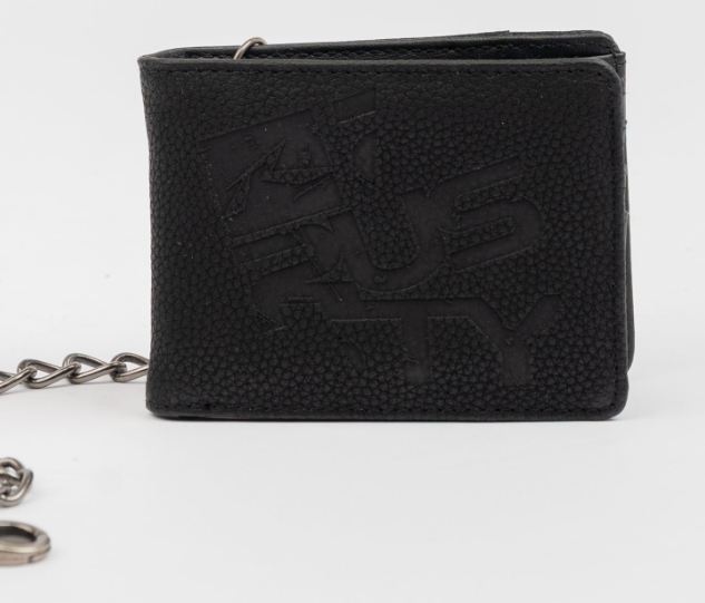 Rusty District Chain PU Wallet in black from the front