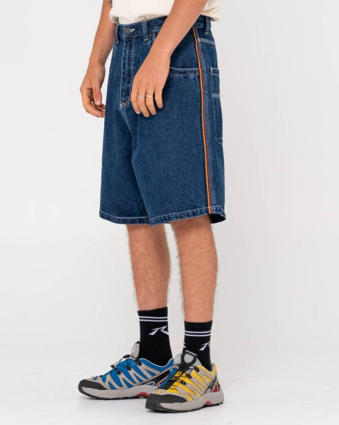 Rusty Flip Daddy 2.0 Denim Shorts/Jorts in deep sea blue from side