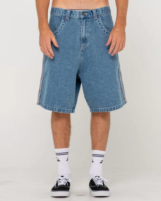 Rusty Flip Daddy 2.0 Jean Shorts in mid blue from front