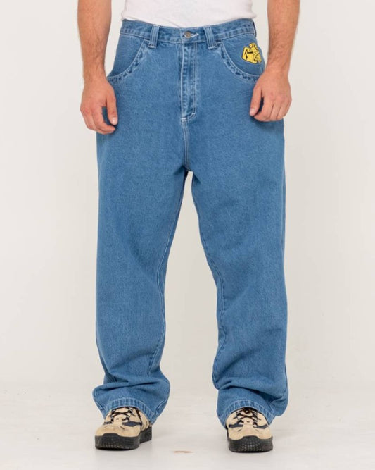 Rusty Flip Daddy All In Denim Jeans in middy blue from front