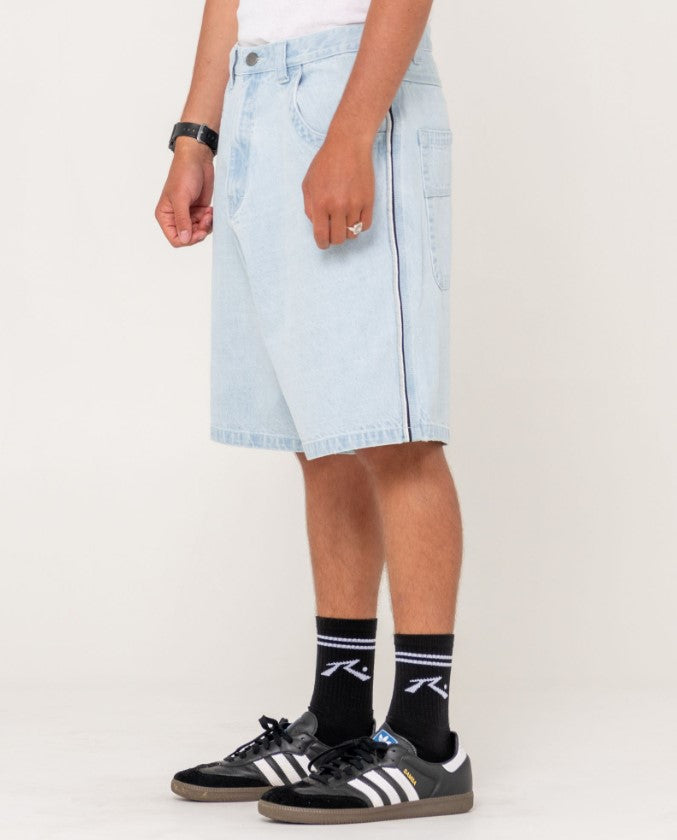 Rusty Flip Daddy 2.0 Denim Shorts  in sky blue colourway from side