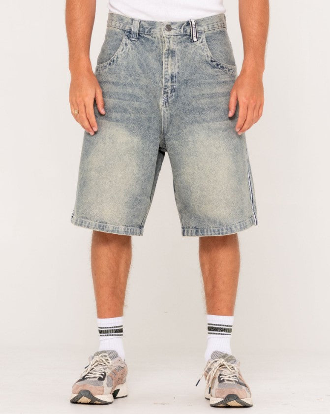 Rusty Flip Daddy Draggin 24" Denim Shorts in dirty dawg colourway from front