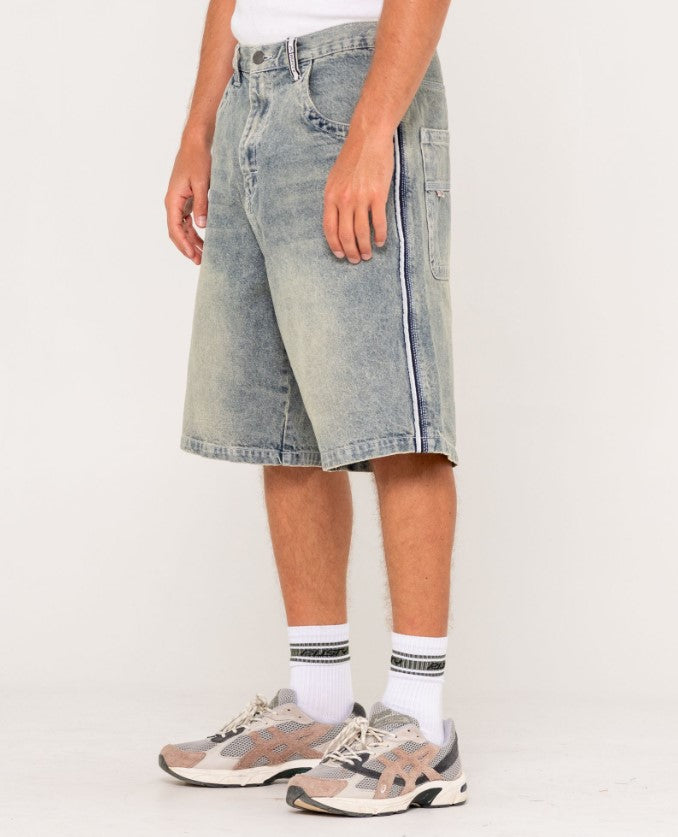 Rusty Flip Daddy Draggin 24" Denim Shorts in dirty dawg colourway from  side