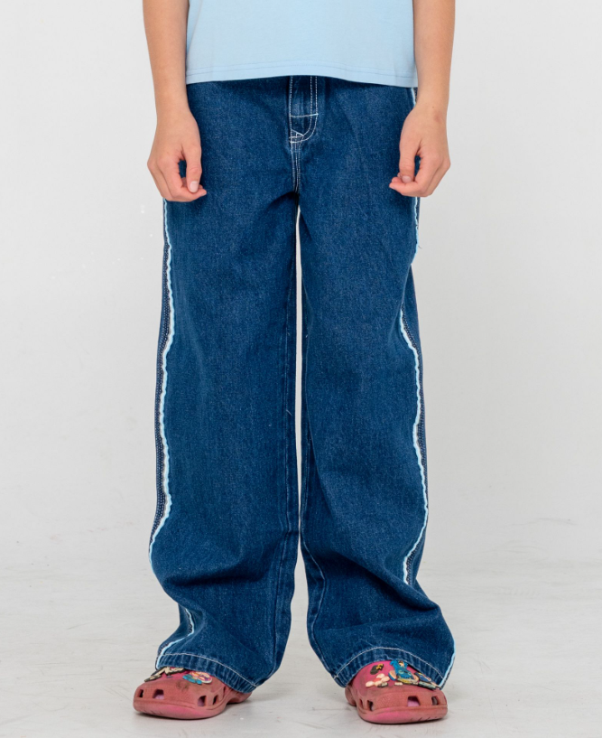 Rusty Flip Girl Low Rise Girl's Denim Jeans in deep sea blue colourway from front