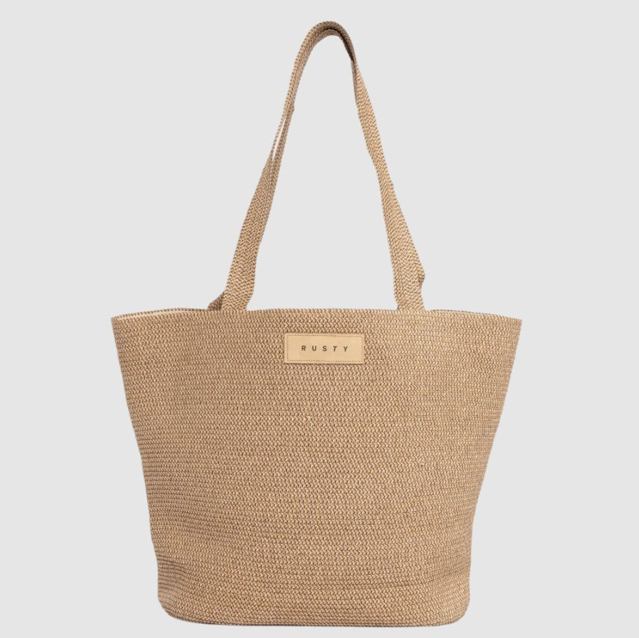 Rusty Gisele Straw Beach Bag in choc honey colourway