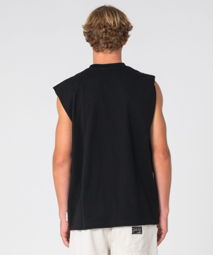 Rusty Go Figure Men's Muscle Top in black from the back