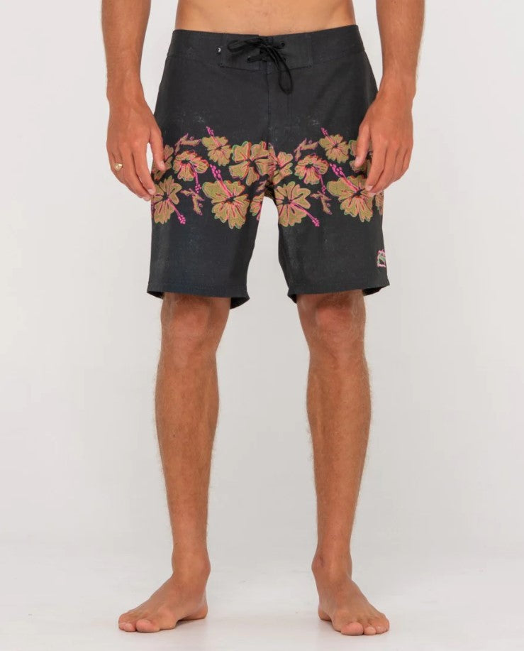 Rusty Hi Viscuz Boardshorts in coal colourway with floral print