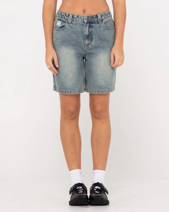 Rusty High Volume 18" Denim Shorts in dirty dawg colour from front