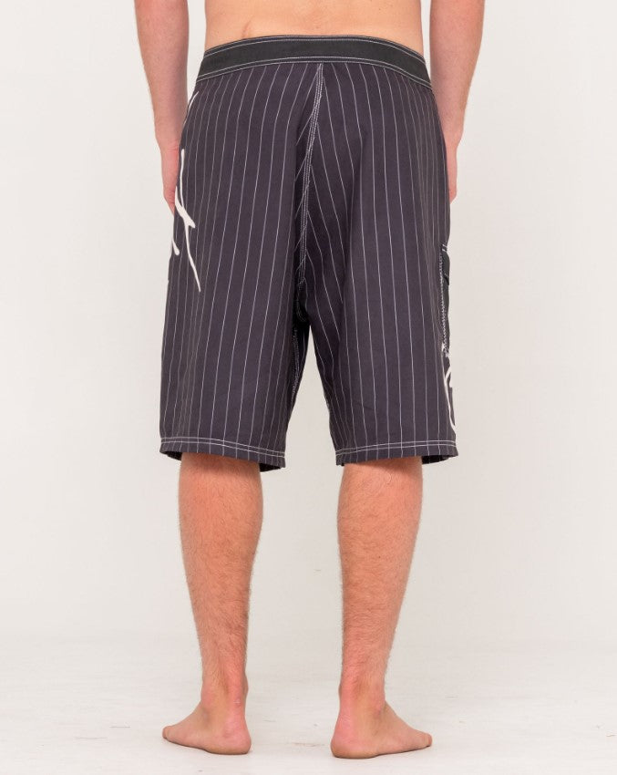 Rusty Hoodus Fixed Waist 23" Boardshorts in carbon pinstripe from rear