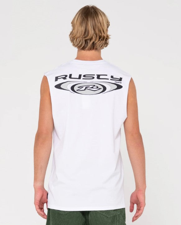 Rusty Irie Eye Muscle Top in white from rear