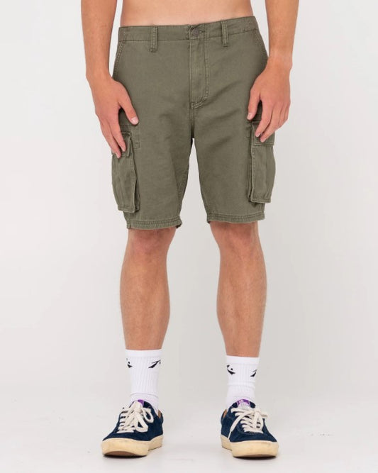 Rusty Manila Cargo Shorts in army green from front