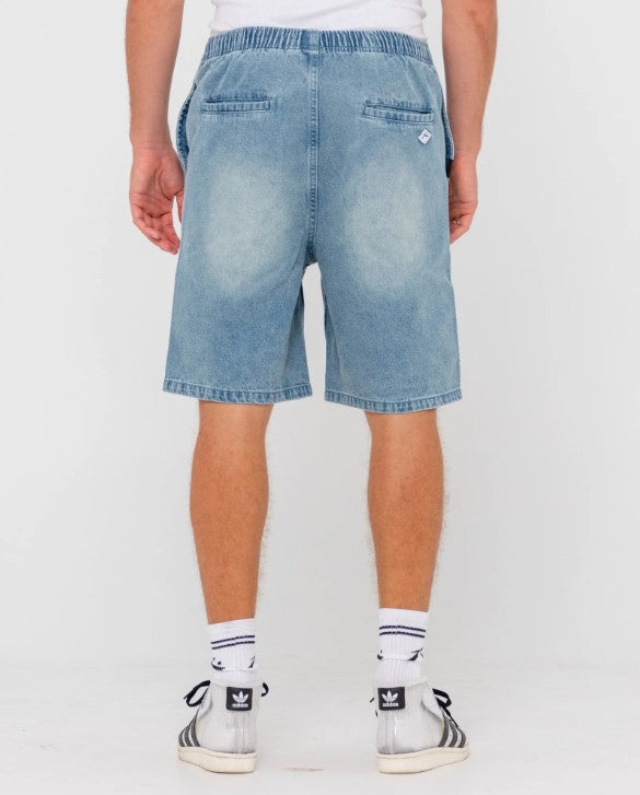 Rusty Manila Heritage Jort Denim Shorts in hard hat blue colour from rear