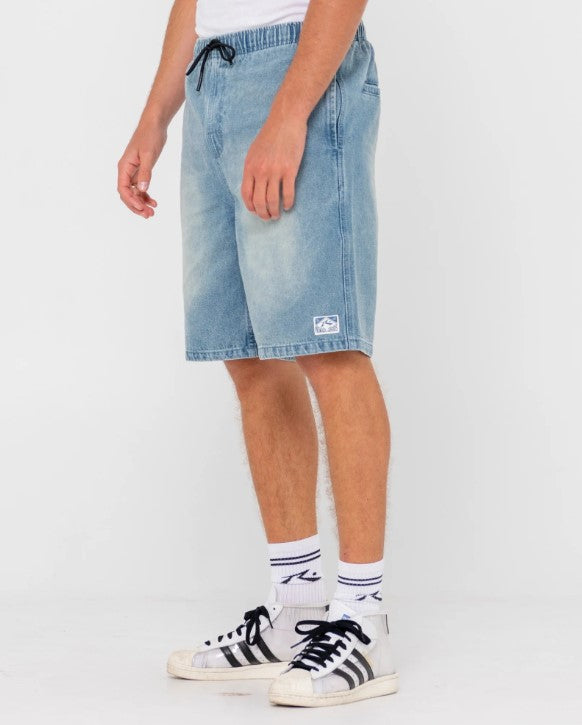 Rusty Manila Heritage Jort Denim Shorts in hard hat blue colour from side