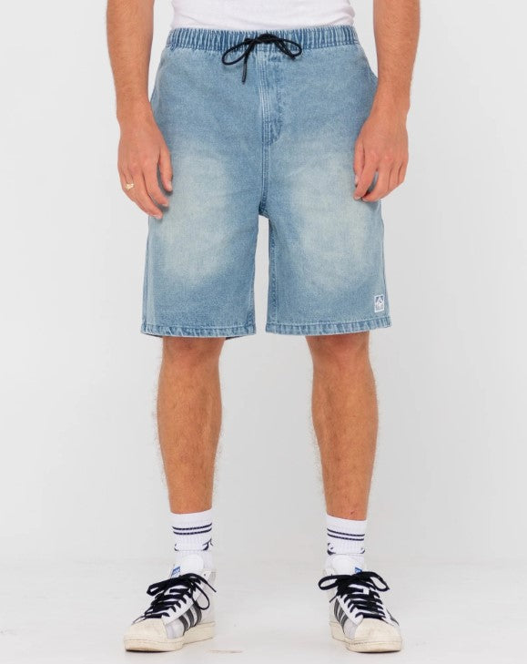 Rusty Manila Heritage Jort Denim Shorts in hard hat blue colour from front