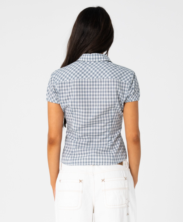 Rusty Missy May Women's Check Shirt in navy and cream check from the rear