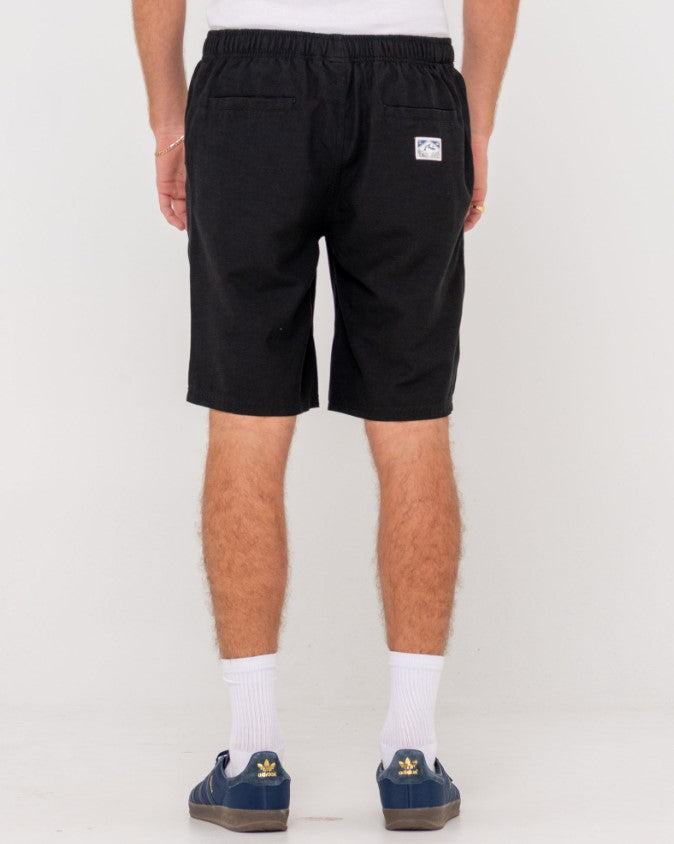 Rusty Overtone Linen Elastic Walkshorts  in black from rear