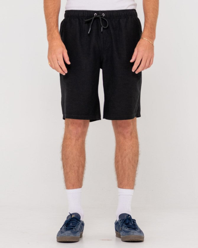 Rusty Overtone Linen Elastic Walkshorts  in black from front
