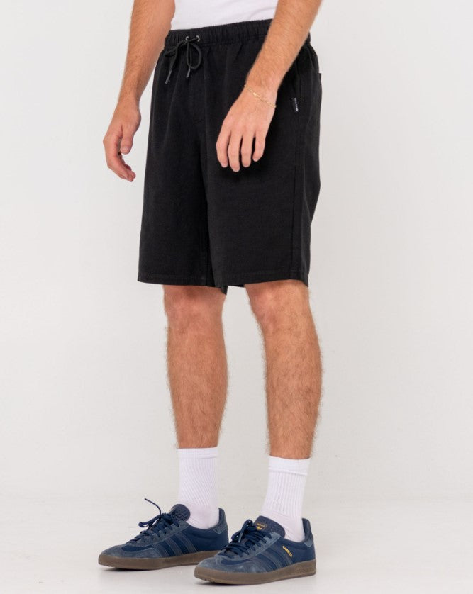 Rusty Overtone Linen Elastic Walkshorts  in black from side