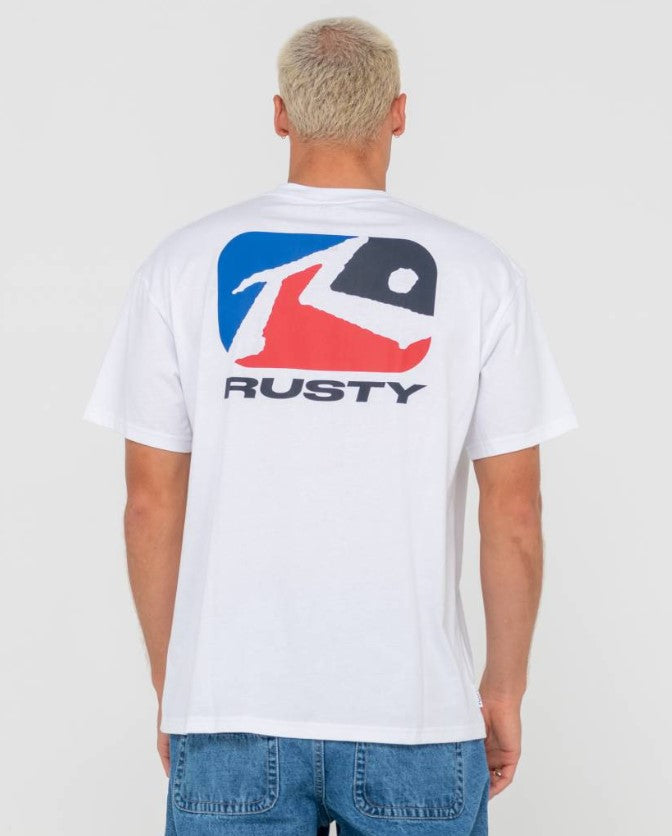 Rusty Phenom Short Sleeve Tee in white from rear