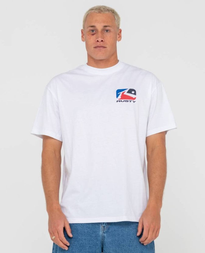 Rusty Phenom Short Sleeve Tee in white from front