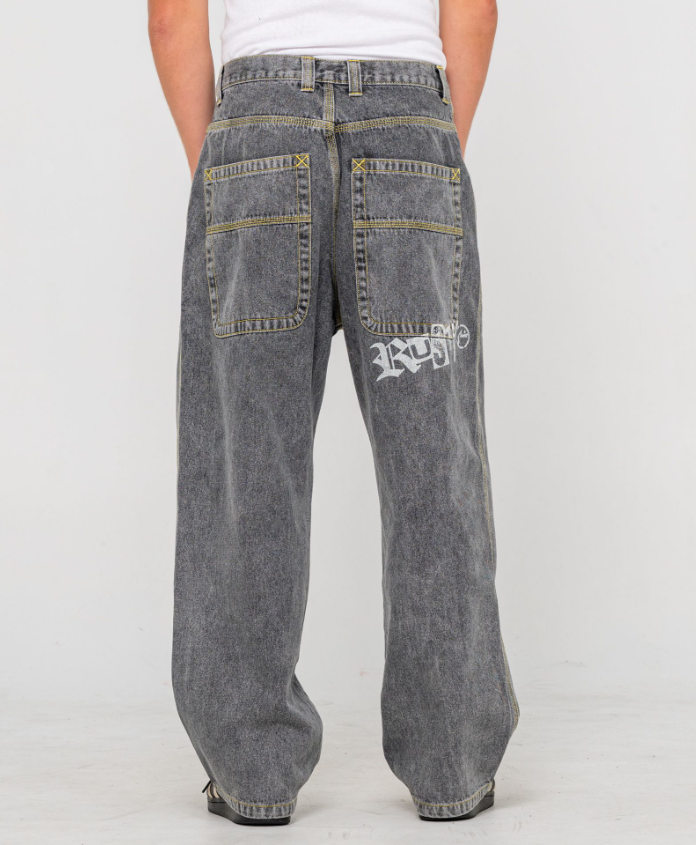 Rusty Redemption Baggy Jeans in washed black from rear