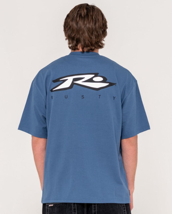 Rusty Registered T-Shirt  in china blue from rear close up