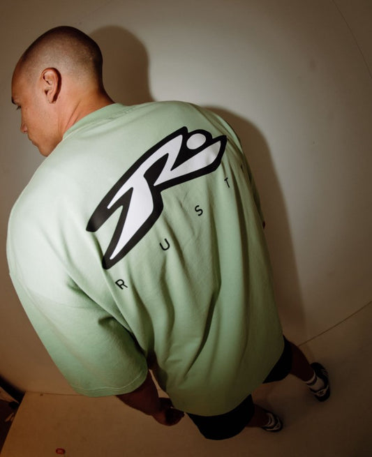 Rusty Registered T-Shirt  in smoke green tee from rear