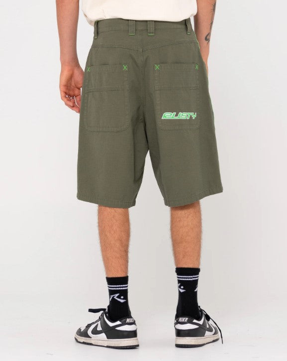 Rusty Rip Daddy Ripstop 23" Walkshorts in army green colourway from rear