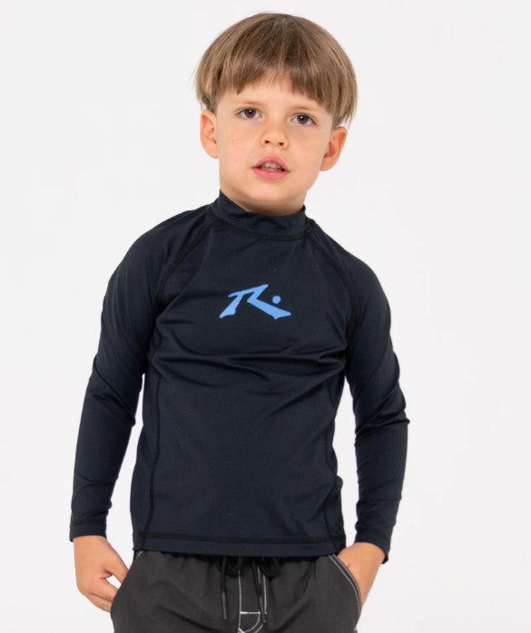 Rusty Runts Still Surfing Long Sleeve Rash Top  in black from front