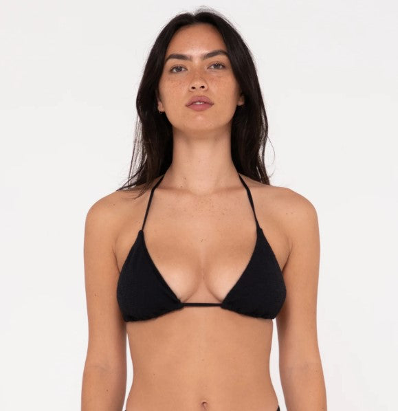 Rusty Sandalwood Side Ties Pant with Multiway Bikini showing top in black from front