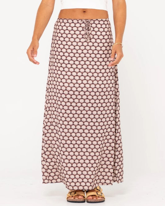 Rusty Sorrento Midi Skirt in tuscan brown colourway from front