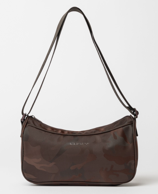 Rusty Stellar Nylon Camo Crossbody Bag in java colourway on white background